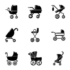 Poster - Baby buggy icons set. Simple set of 9 baby buggy vector icons for web isolated on white background