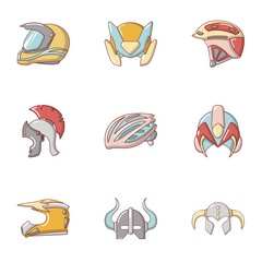 Poster - Racing helmet icons set. Flat set of 9 racing helmet vector icons for web isolated on white background