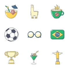 Poster - Brazilian weekend icons set. Flat set of 9 brazilian weekend vector icons for web isolated on white background