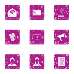 Poster - TV receiver icons set. Grunge set of 9 tv receiver vector icons for web isolated on white background