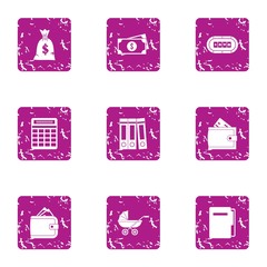 Poster - Stash icons set. Grunge set of 9 stash vector icons for web isolated on white background