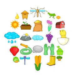 Sticker - Farm icons set. Cartoon set of 25 farm vector icons for web isolated on white background
