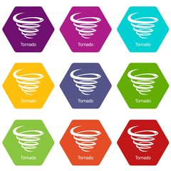 Sticker - Tornado icons 9 set coloful isolated on white for web