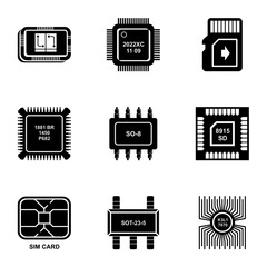 Poster - Nano chip icons set. Simple set of 9 nano chip vector icons for web isolated on white background