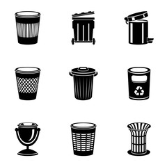 Poster - Metal basket icons set. Simple set of 9 metal basket vector icons for web isolated on white background