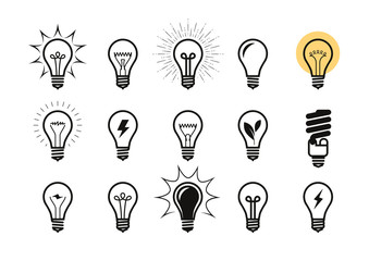 lightbulb icon set. light bulb, electricity, energy symbol or label. vector illustration