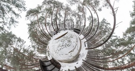 Wall Mural - little planet transformation with curvature of space. full flyby panorama with rise up into the sky 