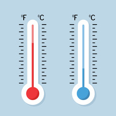 Wall Mural - Celsius and Fahrenheit thermometers. Thermometer equipment showing hot or cold weather - stock vector