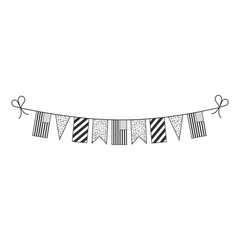 Decorations bunting flags for United States national day holiday in black outline flat design. Independence day or National day holiday concept.