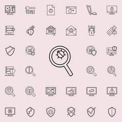 Aufkleber - beetle under a magnifying glass icon. Virus Antivirus icons universal set for web and mobile