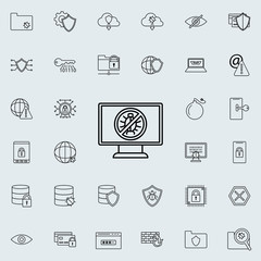 Poster - no bug in monitor icon. Virus Antivirus icons universal set for web and mobile