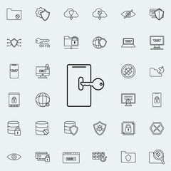 Aufkleber - key to smart phone icon. Virus Antivirus icons universal set for web and mobile