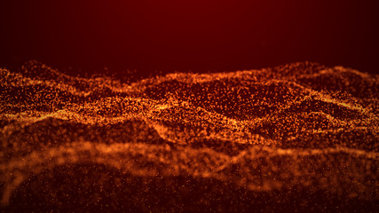 Poster - Wave Glow. Wave of particles. Wave 3d. 3d rendering. Futuristic dots background with a dynamic wave. Abstract Big Data Visualization.