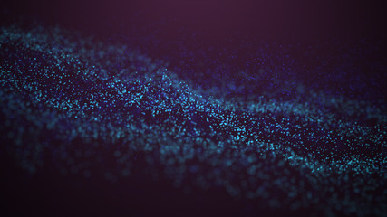 Poster - Wave Glow. Wave of particles. Wave 3d. 3d rendering. Futuristic dots background with a dynamic wave. Abstract Big Data Visualization.