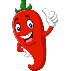 Wall Mural - Cartoon chili pepper giving thumbs up