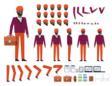 Indian Businessman With Turban Creation Kit. Create Your Own Action, Pose, Animation. Various Design Elements, Gestures, Avatars. Flat Design Vector Illustration
