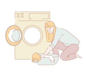 Sticker - Laundry woman washing clothes in washer housework