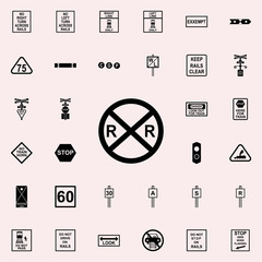 Poster - railroad crossing icon. Railway Warnings icons universal set for web and mobile