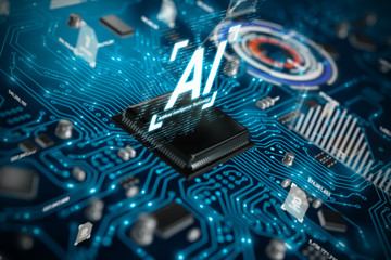 Poster - 3d render ai artificial intelligence technology cpu central processor unit chipset on the printed ci