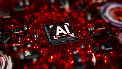 Poster - 3d render ai artificial intelligence technology cpu central processor unit chipset on the printed ci