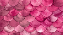 Magic Mermaid Bright Pink Color Scales Watercolor Fish Squame Background.