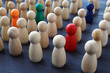 Crowd of colored figures. Recruitment and talent search. Uniqueness and individuality.