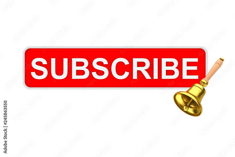 Text Box Subscribe Button with Golden Notification Bell. 3d Rendering ...