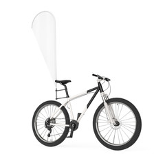 Poster - Mountain Bicycle with Blank Banner Promotion Feather Flag. 3d Rendering