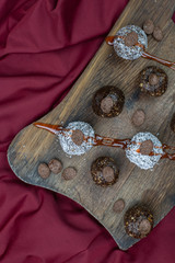 Wall Mural - Healthy raw energy balls with cocoa, coconut, nuts