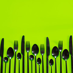 Poster - Set of black steel cutlery