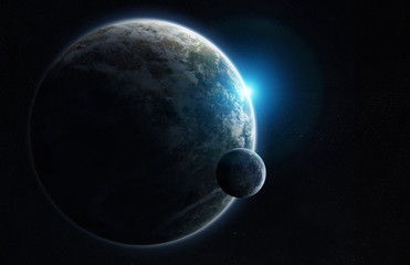Poster - Distant planet system in space with exoplanets 3D rendering elements of this image furnished by NASA