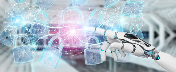 Fototapete - Web security protection interface used by robot 3D rendering