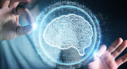 Poster - Businessman using digital artificial intelligence icon hologram 3D rendering