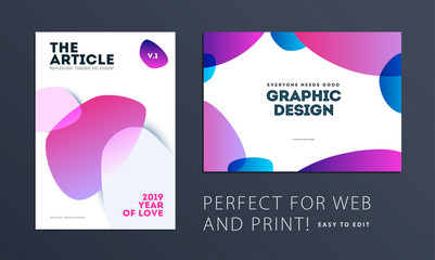 Wall Mural - Design of brochure smooth soft template. Creative abstract set, annual report, horizontal cover, flyer in A4 with colourful smooth shapes for branding, exhibition. Business vector presentation.