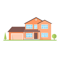 Sticker - Vector flat suburban american house. For web design and application interface, also useful for infographics. Family house isolated on white background.