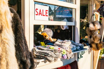 traditional souvenir shop with wool and colorful threads b