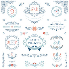 Wall Mural - floral wreaths, monograms and frames collection.