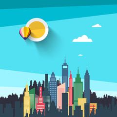 Poster - Flat Design City with Skyscrapers, Vector Urban Landscape with Towers