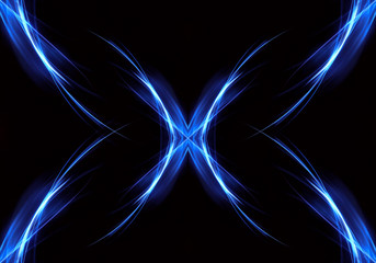 Canvas Print - Abstract fractal 3d computer generated pure cyan energy strings shaped like a butterfly artwork