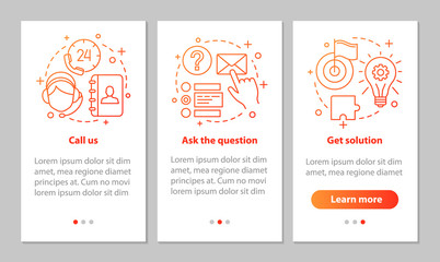 Call center onboarding mobile app page screen with linear concep