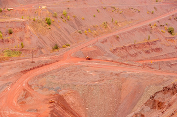 Mine Giant-Deep, Krivoy Rog. Red landscape iron ore quarries