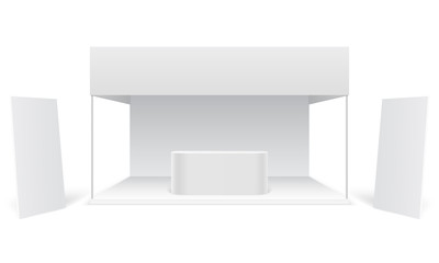 Poster - event exhibition trade stand. white promotional advertising booth, standing blank display banners. m
