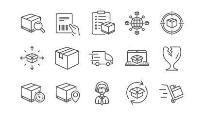 Logistics and Shipping line icons. Truck Delivery, Checklist and Parcel tracking. Cargo linear icon set.  Vector