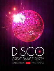 Wall Mural - Disco Party Flyer Templatr with Mirror Ball, Stage Curtain and Light Effects.