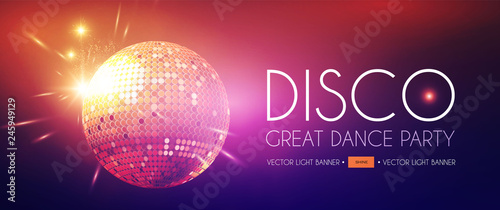 Cuadros en Lienzo Disco Party Flyer Templatr with Mirror Ball and Light Effects.