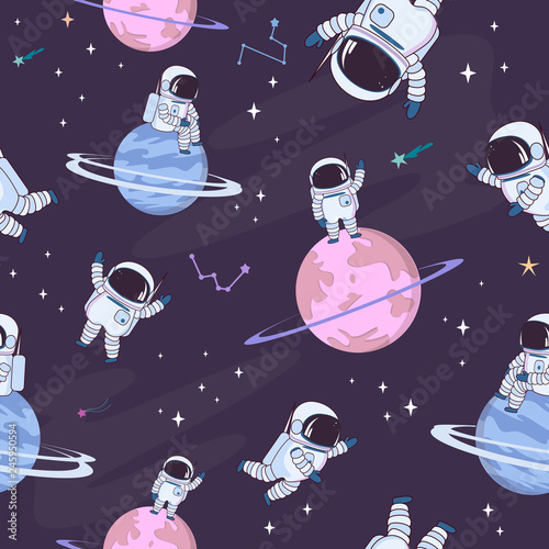 slodka-przestrzen-wzor-z-fantasy-czekoladowe-ciasteczko-cukierki-paczki-karmelowe-slodycze-planet-i-astronauta-ilustracja-wektorowa