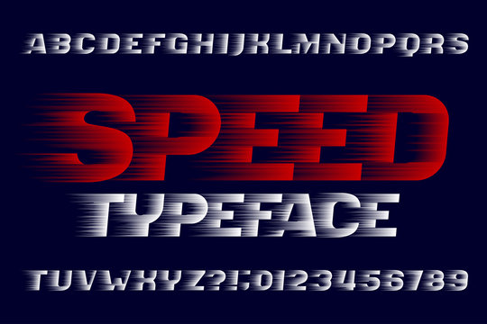 Speed alphabet font. Fast wind effect letters, numbers and symbols. Stock vector typeface for your design. Easy color change.