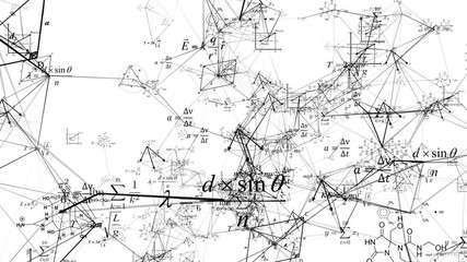 Poster - Mathematical background with flying symbols, functions and equations
