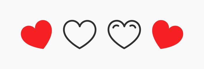 Wall Mural - Cute hearts icons set.