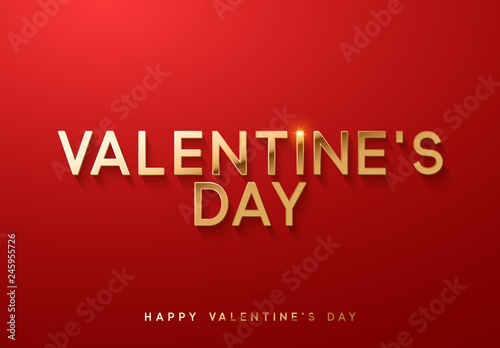Valentines Day Sale Banner Poster Logo Golden Color On Red
